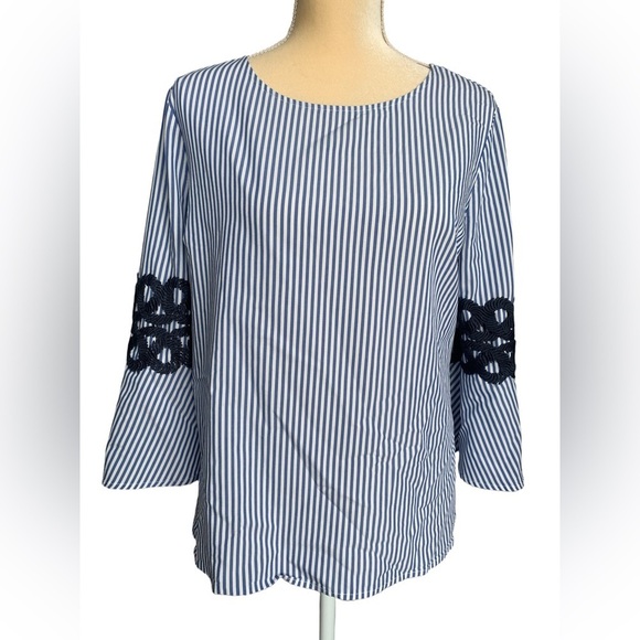 Como Vintage Tops - Como Vintage Striped Navy and White Long Sleeve Women's Top